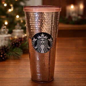 Starbucks 2017 Sequins Pink Rose Cold Cup Tumbler 24 oz *rare* w/out straw